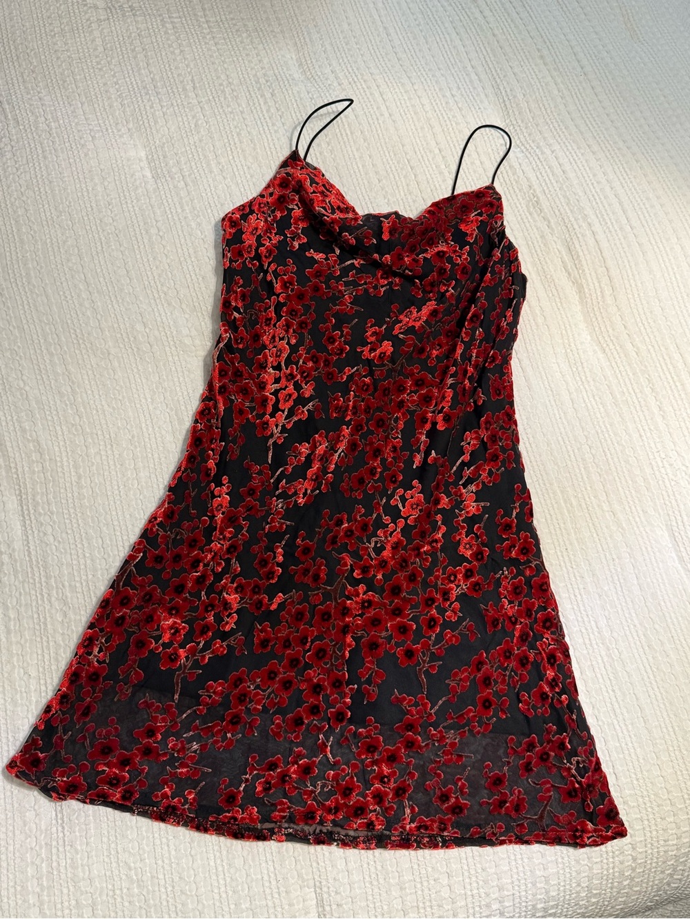Princess Polly Black Slip Dress with Red Floral Burnout